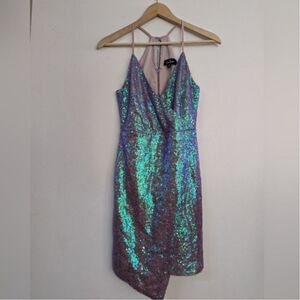 Lulus Hilaria Mauve Pink Iridescent Sequin Bodycon Mini Dress XS Pink Blue